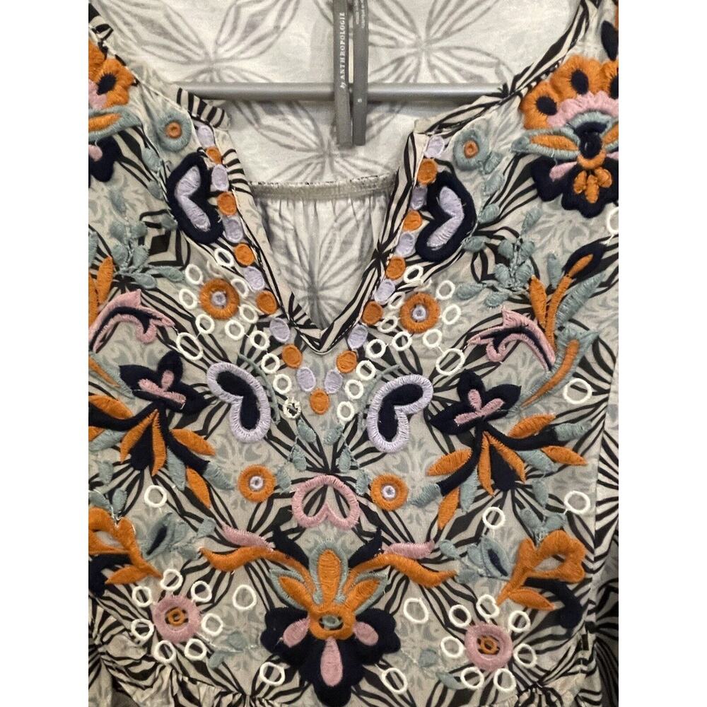 Anthropologie Terri Embroidered Peasant Boho Top Mixed Print S Rust Black Cream - Picture 5 of 13
